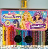 Kredki Bambino drewniane 18 kolorów z nadrukiem z temperówką Barbie