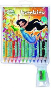 Kredki Bambino drewniane 12 kolorów z nadrukiem z temperówką Disney Wróżki