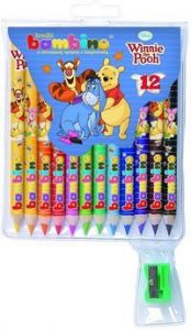 Kredki Bambino drewniane 12 kolorów z nadrukiem z temperówką Kubuś Puchatek
